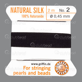 1001-0112 - Griffin Silk Thread With Needle attached Size 02 0.45mm Black 2m Germany 1001-0112,Threads and Cords,Silk,Silk,Thread,With Needle attached,Size 02,0.45mm,Black,2m,Germany,Griffin,montreal, quebec, canada, beads, wholesale