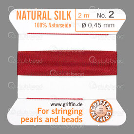 1001-0118 - Griffin Silk Thread With Needle attached Size 02 0.45mm Garnet 2m Germany 1001-0118,Threads and Cords,Silk,Silk,Thread,With Needle attached,Size 02,0.45mm,Garnet,2m,Germany,Griffin,montreal, quebec, canada, beads, wholesale