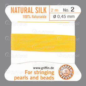 *1001-0128 - Griffin Silk Thread With Needle attached Size 02 0.45mm Yellow 2m Germany *1001-0128,griffin,Silk,Thread,With Needle attached,Size 02,0.45mm,Yellow,2m,Germany,Griffin,montreal, quebec, canada, beads, wholesale