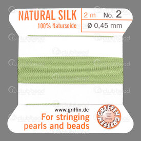1001-0220 - Griffin Silk Thread With Needle attached Size 02 0.45mm Green Jade 2m Germany 1001-0220,Silk,Thread,With Needle attached,Size 02,0.45mm,Green Jade,2m,Germany,Griffin,montreal, quebec, canada, beads, wholesale