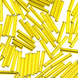M-1005-30 - Seed Bead Bugle #5 Yellow Silver Lined 500gr M-1005-30,Bead,Seed Bead,Glass,#5,Cylinder,Bugle,Yellow,Yellow,Silver Lined,China,500gr,montreal, quebec, canada, beads, wholesale