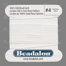 *104A-100 - Beadalon Silk Thread 0.60mm With Needle attached Size 04 White 2m *104A-100,Silk,Silk,Thread,With Needle attached,Size 04,0.60mm,White,2m,China,Beadalon,montreal, quebec, canada, beads, wholesale