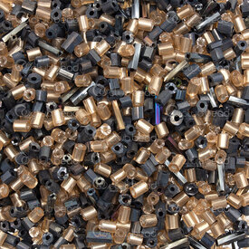 1099-0004 - Seed Bead Bugle Assorted Size-Color Satin Black-Gold MIX 1bag (approx.100gr) 1099-0004,Weaving,Seed beads,Assorted mixes,montreal, quebec, canada, beads, wholesale