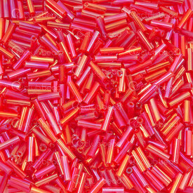 1101-6201-10 - Glass Seed Bead Bugle #2 6mm Light Red AB 90gr Bag 1101-6201-10,Beads,Seed beads,Bugles,montreal, quebec, canada, beads, wholesale