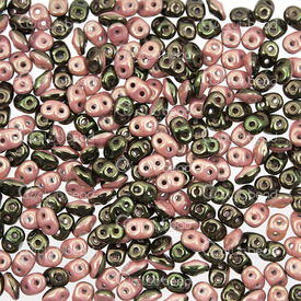1101-7850-16 - Glass Bead Seed Bead Superduo Duets Preciosa 2.5x5mm Dark Green/Pink Luster 2 Holes App. 24g Czech Republic DU0503849-14495 1101-7850-16,Glass,App. 24g,Bead,Seed Bead,Glass,Glass,2.5X5MM,Superduo,Duets,Dark Green/Pink,Luster,2 Holes,Czech Republic,Preciosa,montreal, quebec, canada, beads, wholesale