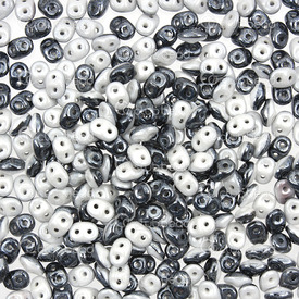 1101-7850-38 - Glass Bead Seed Bead Superduo Duets Preciosa 2.5x5mm Opaque Black/White Luster 2 Holes App. 24g Czech Republic DU0503849-14400-TB 1101-7850-38,Weaving,Seed beads,2 holes,2.5X5MM,Bead,Seed Bead,Glass,Glass,2.5X5MM,Superduo,Duets,Black/White,Opaque,Luster,montreal, quebec, canada, beads, wholesale