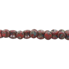 *1101-7851-14 - Glass Bead Seed Bead Pellet 4X6MM Picasso Red Opaque 30pcs Preciosa Czech Republic PLT46-93180-86800 *1101-7851-14,montreal, quebec, canada, beads, wholesale