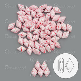 1101-8040-20 - Glass Bead Seed Bead Gem Duo 8x5mm White/Red Ionic 2 Holes App. 8g Matubo Czech Republic GD8502010-24602 1101-8040-20,Beads,8X5MM,Bead,Seed Bead,Glass,Glass,8X5MM,Losange,Gem Duo,Pink,White/Red,Ionic,2 Holes,Czech Republic,montreal, quebec, canada, beads, wholesale