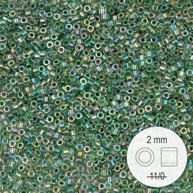 1101-9002 - Delica de Verre Perle de Rocaille 2mm Stellaris Cristal AB Centre Vert Teint 22gr 1101-9002,Glass crystal ab,montreal, quebec, canada, beads, wholesale