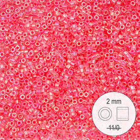 1101-9008 - Glass Delica Seed Bead Stellaris 2mm Crystal AB Hot Pink Lined Dyed 22gr 1101-9008,Perle rocaille rose,montreal, quebec, canada, beads, wholesale