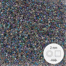 1101-9972 - Delica de Verre Perle de Rocaille 2mm Stellaris Cristal AB Centre Iris 22g 1101-9972,Tissage,Perles de rocaille,Delica Stellaris,montreal, quebec, canada, beads, wholesale