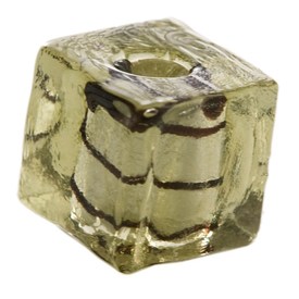 *1102-1225-08 - Glass Bead Cube 10MM With Stripe Khaki Silver Foil 16'' String *1102-1225-08,Bead,Glass,Square,Cube,Green,Khaki,With Stripe,Silver Foil,China,16'' String,montreal, quebec, canada, beads, wholesale