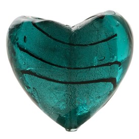 *1102-1227-12 - Glass Bead Heart 25MM With Stripe Aquamarine Silver Foil 16'' String *1102-1227-12,Bead,Glass,25MM,Heart,Heart,Blue,Aquamarine,With Stripe,Silver Foil,China,16'' String,montreal, quebec, canada, beads, wholesale