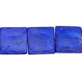 *1102-1232-06 - Bille de Verre Travaillé au Chalumeau Carré Plat 25MM Bleu Moyen avec Feuille d'Argent 16pcs *1102-1232-06,montreal, quebec, canada, beads, wholesale