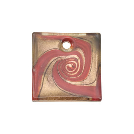 *1102-1256-02 - Pendentif de Verre Travaillé au Chalumeau Carré Plat 40MM Rouge Feuille Dorée 1pc *1102-1256-02,Dollar Bead - Verre,montreal, quebec, canada, beads, wholesale