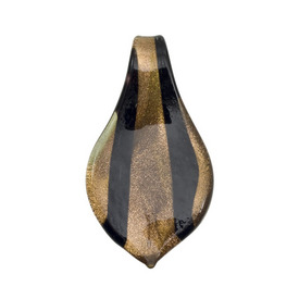 *1102-1258-04 - Glass Pendant Lampwork Leaf 35X62MM Black Gold Foil 1pc *1102-1258-04,montreal, quebec, canada, beads, wholesale