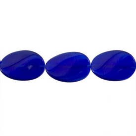 *1102-2004-08 - Bille de Verre Oeil de Chat Oval 22X30MM Bleu Royal Corde de 16 Pouces *1102-2004-08,montreal, quebec, canada, beads, wholesale