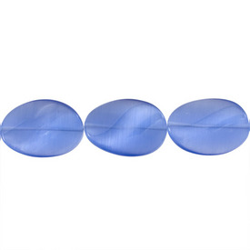 *1102-2005-08 - Bille de Verre Oeil de Chat Oval Grade A 22X30MM Bleu Corde de 16 Pouces *1102-2005-08,montreal, quebec, canada, beads, wholesale