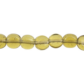 *1102-3798-118 - Glass Pressed Bead Round Flat 10MM Amber Clear 5x6'' String India Limited Quantity! *1102-3798-118,ambre,montreal, quebec, canada, beads, wholesale