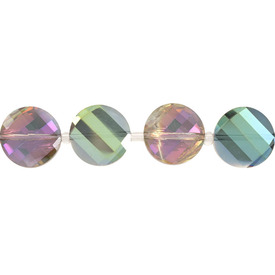 1102-3860-08 - Glass Pressed Bead Round Faceted Twisted 14MM Crystal Light Vitrail 8'' String 1102-3860-08,montreal, quebec, canada, beads, wholesale