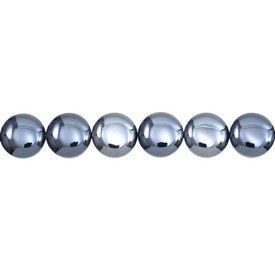 *1102-3900-04 - Glass Bead Flat Round 20mm Hematite 32cm String *1102-3900-04,montreal, quebec, canada, beads, wholesale