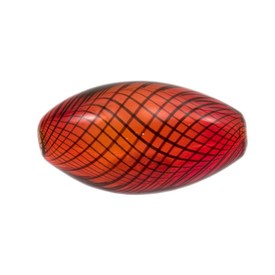 *1102-4807-04 - Glass Hollow Bead Blown Oval 18X32MM Red With Stripes 6pcs *1102-4807-04,montreal, quebec, canada, beads, wholesale