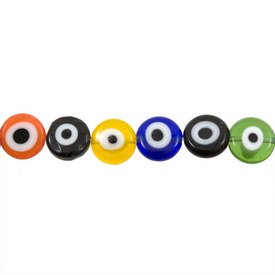 1102-4808-MIX - Glass Bead Lampwork Lentil Eye 10MM Mix 16'' String 1102-4808-MIX,montreal, quebec, canada, beads, wholesale