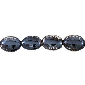 *1102-4833-02 - Glass Bead Oval With Spiraled Center 18X23MM Black 16'' String *1102-4833-02,montreal, quebec, canada, beads, wholesale