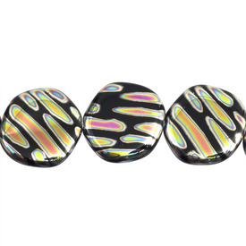*1102-4903-04 - Glass Bead Free Form Round 19MM Black Stripped Vitrail 10pcs String Czech Republic *1102-4903-04,Beads,Glass,Metallic effect,Bead,Glass,Glass,19MM,Free Form,Free Form,Round,Mix,Black,Stripped Vitrail,Czech Republic,montreal, quebec, canada, beads, wholesale