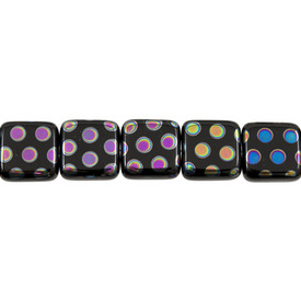 *1102-4940-04 - Glass Bead Square 13MM Black Small Dots Vitrail 15pcs String Czech Republic *1102-4940-04,Beads,Glass,Bead,Glass,Glass,13mm,Square,Square,Mix,Black,Small Dots Vitrail,Czech Republic,Dollar Bead,15pcs String,montreal, quebec, canada, beads, wholesale