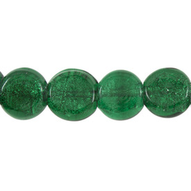 *1102-6100-10 - Glass Bead Silver Dust Round 13MM Emerald 16'' String India *1102-6100-10,Bead,Silver Dust,Glass,13mm,Round,Green,Emerald,India,16'' String,montreal, quebec, canada, beads, wholesale