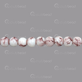 1102-6214-0874 - Bille de Verre Pressé Rond 8mm Craquele Blanc-Brun Corde de 30 pouces (app. 90pcs) 1102-6214-0874,1102-6214,montreal, quebec, canada, beads, wholesale