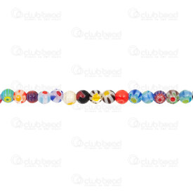 1102-6215-04MIX2 - Bille de Verre Rond 4mm Millefiori Motif Fleur Couleur Mix Trou 1mm Corde 15po (approx. 90pcs) 1102-6215-04MIX2,Billes,Verre,montreal, quebec, canada, beads, wholesale