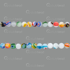 1102-6215-06MIX - Glass Bead Round 6mm Millefiori White Mix Color 1mm hole 15.5" String (approx. 58pcs) 1102-6215-06MIX,mill,montreal, quebec, canada, beads, wholesale