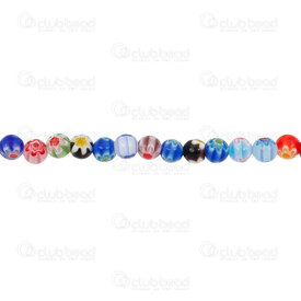 1102-6215-06MIX2 - Glass Bead Round 6mm Millefiori Flower Design Mix Color 1mm hole 15in String (approx. 58pcs) 1102-6215-06MIX2,Beads,Glass,Pressed,montreal, quebec, canada, beads, wholesale