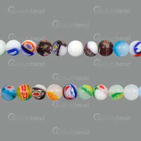 1102-6215-08MIX - Glass Bead Round 8mm Millefiori White Mix Color 1mm hole 15.5" String (approx. 45pcs) 1102-6215-08MIX,mill,montreal, quebec, canada, beads, wholesale