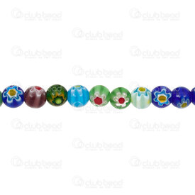 1102-6215-08MIX2 - Glass Bead Round 8mm Millefiori Flower Design Mix Color 1mm hole 15in String (approx. 45pcs) 1102-6215-08MIX2,Beads,Glass,Pressed,montreal, quebec, canada, beads, wholesale