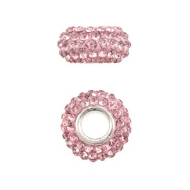 1102-6440-06 - Shamballa Bead European Style Oval Stainless Steel 304 App. 13mm Pink Large Hole 2pcs 1102-6440-06,montreal, quebec, canada, beads, wholesale