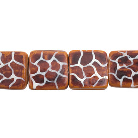 *1102-6601-02 - Glass Bead Square Hand Painted 24MM Giraffe 6pcs Strings India *1102-6601-02,Beads,Glass,Animal pattern,Bead,Glass,Glass,24MM,Square,Square,Hand Painted,Giraffe,India,Dollar Bead,6pcs Strings,montreal, quebec, canada, beads, wholesale