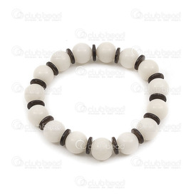 1103-0104 - Seed Bracelet Mala Round Prayer Beads 10mm White/Beige With coconut spacers Buddha Bracelet on elastic cord 1pc 1103-0104,montreal, quebec, canada, beads, wholesale