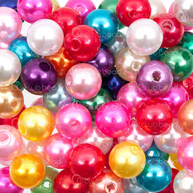 1103-0403-10mm - Acrylic Bead Round 10mm Pearl Mix 2mm hole 1bag 100gr (approx. 180pcs) 1103-0403-10mm,1103-0403,montreal, quebec, canada, beads, wholesale