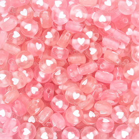 1103-0454-PK - Bille Acrylique Rondelle Cœur 7x3.5mm Cœur Blanc sur Base Rose Trou 1.5mm (approx. 900pcs) 100gr 1 Sac 1103-0454-PK,Chatons,montreal, quebec, canada, beads, wholesale