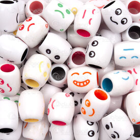 1103-0458-10WH - Acrylic Bead Emoji Face 11.5x10mm Mix Color White Base 5mm hole 1bag 100gr (approx.150 pcs) 1103-0458-10WH,Chatons,montreal, quebec, canada, beads, wholesale