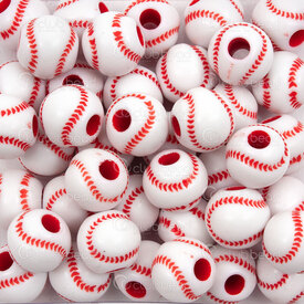 1103-0460-02 - Sport Acrylic Bead Baseball Ball 10.5mm Red Line White Base 3mm hole 100gr 1bag (approx.120pcs) 1103-0460-02,Sport,montreal, quebec, canada, beads, wholesale