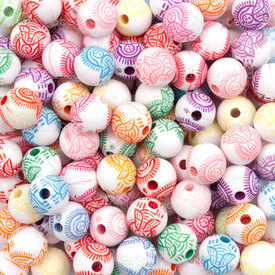 1103-0462-08MIX - Spiritual Acrylic Bead Buddha Round 8mm Mix Color Design White Base 1.5mm hole 1bag 100gr (approx.360pcs) 1103-0462-08MIX,bud,montreal, quebec, canada, beads, wholesale