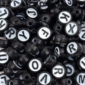 1103-0463-10BLK - Acrylic Bead Alphabet Letter Pellet 10x5mm Black Letter Black-White Base 2mm hole 1bag 100gr (approx.330pcs) 1103-0463-10BLK,Beads,Plastic,Letters and Numbers,montreal, quebec, canada, beads, wholesale