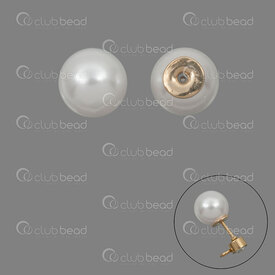 1103-0467-08CGL - Acrylic Bead 8mm Round Pearl White Half Drilled (can be use as earring clutch) Gold 50 pcs 1103-0467-08CGL,GOLD BEADS,montreal, quebec, canada, beads, wholesale