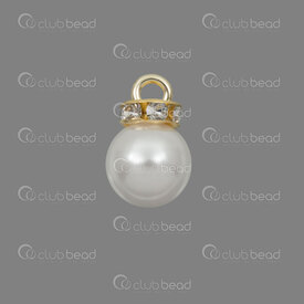 1103-0467-10GL - Acrylic Charm 15x10mm Round Pearl White with Rhinestone Crystal with Ring Gold 50 pcs 1103-0467-10GL,1,montreal, quebec, canada, beads, wholesale