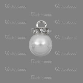 1103-0467-10SL - Acrylique Breloque 13.5x8mm Rond Perle Blanc avec Pierre du Rhin Cristal avec Boucle Argent 50pcs 1103-0467-10SL,(5),montreal, quebec, canada, beads, wholesale