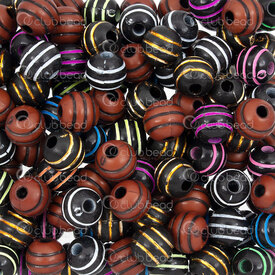 1103-0471-08MIX - Acrylic Bead Round 7.5mm Lined Mix Color Design Black-Brown Base 2mm hole 100g 1bag 1103-0471-08MIX,Beads,Plastic,montreal, quebec, canada, beads, wholesale